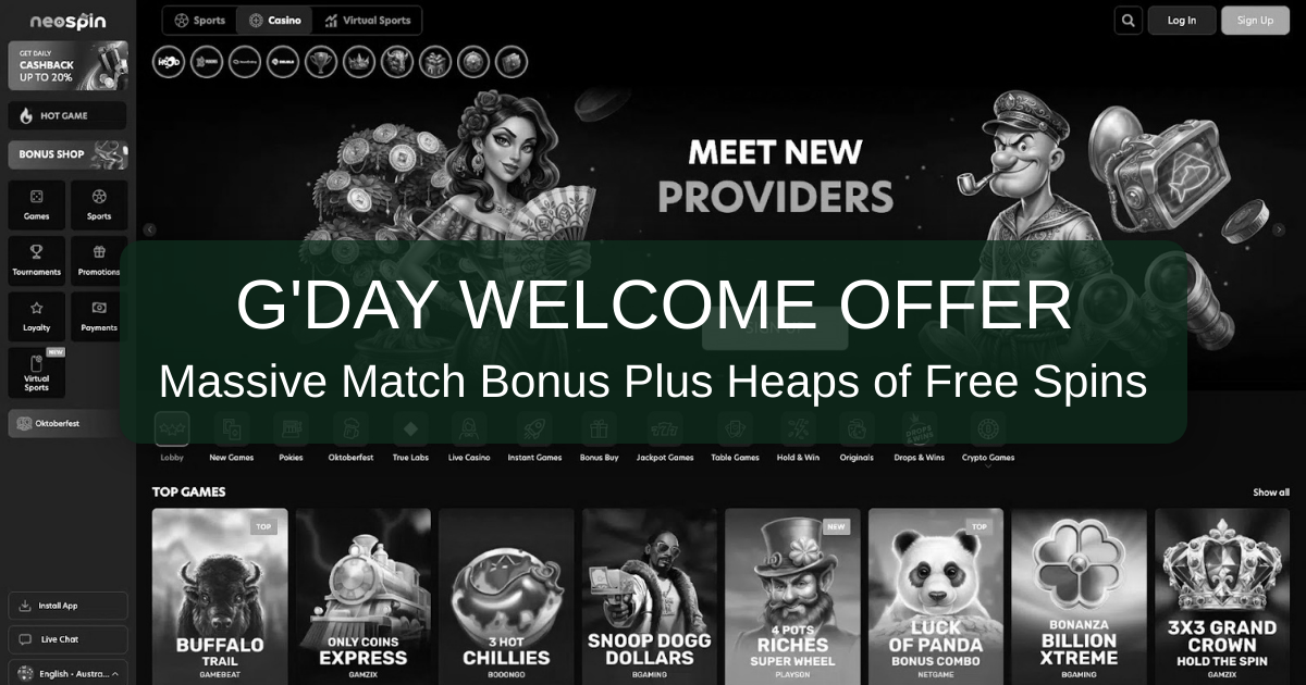 Neospin Casino: 100% bonus up to A$10,000 - Join in Australia
